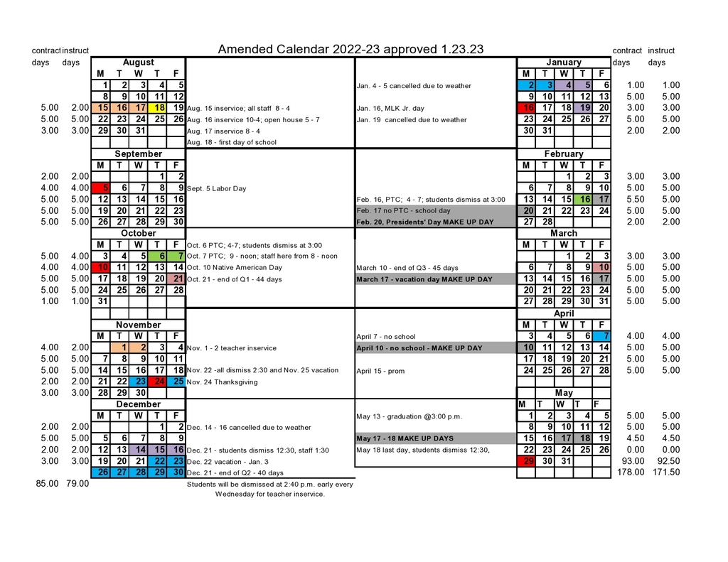 updated district calendar