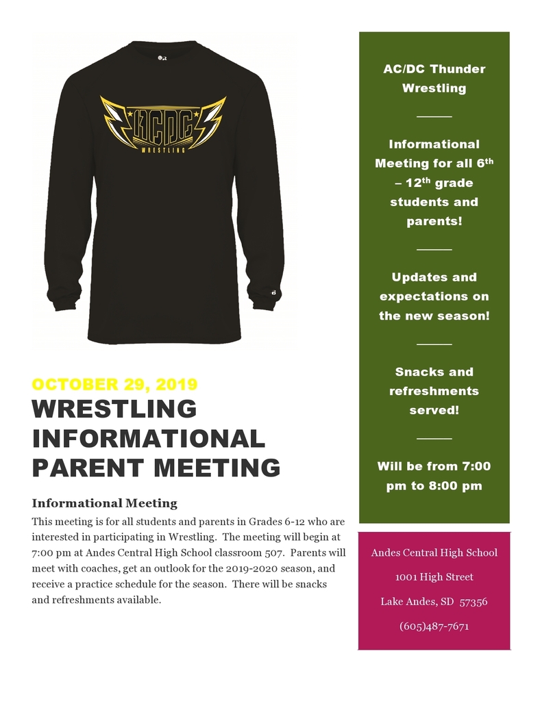 Wrestling Student/Parent Meeting 10/29/2019